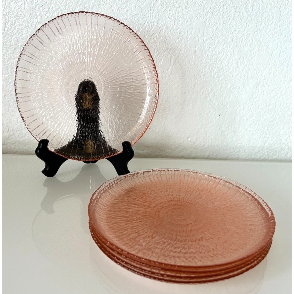 Vintage Arcoroc France Rosaline Pink Swirl 7.5" Salad Dessert Glass Plates Set 5